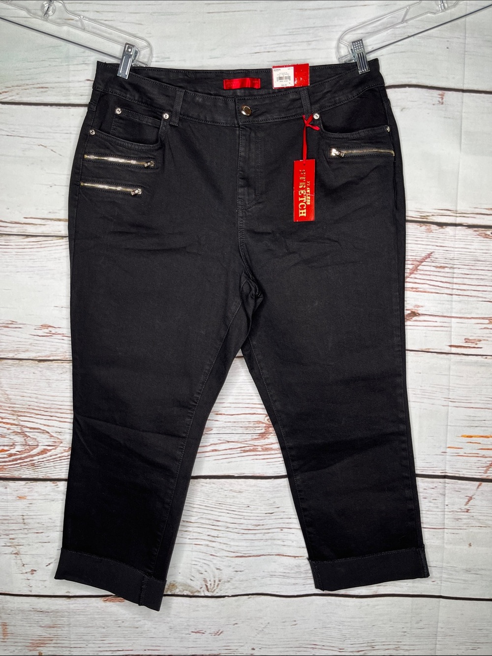 Jennifer Lopez NWT Size 18 Black Denim Flawless Stretch Mid Rise Jean Capris